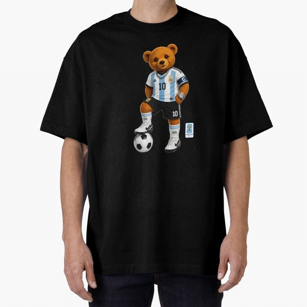 Argentina Soccer Bear World Cup Teddy Bear Oversized T-Shirt Relive the Noise and Pride of Global Football Passion for FIFA World Cup 2026 USA Canada Mexico, Driven by Messi and Cristiano Ronaldo, Portugal, Spain and Germany, Fan Favorite Moments,