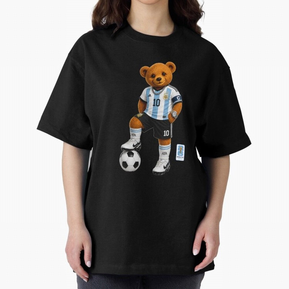 Argentina Soccer Bear World Cup Teddy Bear Oversized T-Shirt Relive the Noise and Pride of Global Football Passion for FIFA World Cup 2026 USA Canada Mexico, Driven by Messi and Cristiano Ronaldo, Portugal, Spain and Germany, Fan Favorite Moments,