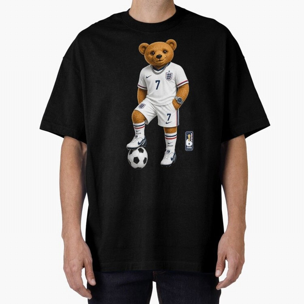 England Soccer Bear World Cup Teddy Bear Oversized T-Shirt Fuel the Hype around the FIFA World Cup 2026 Group Stage Journey through Cristiano Ronaldo Highlights, Spain Pride, Retro Football Energy, Iconic Rivalries, Trophy Chase Drama and Stadium