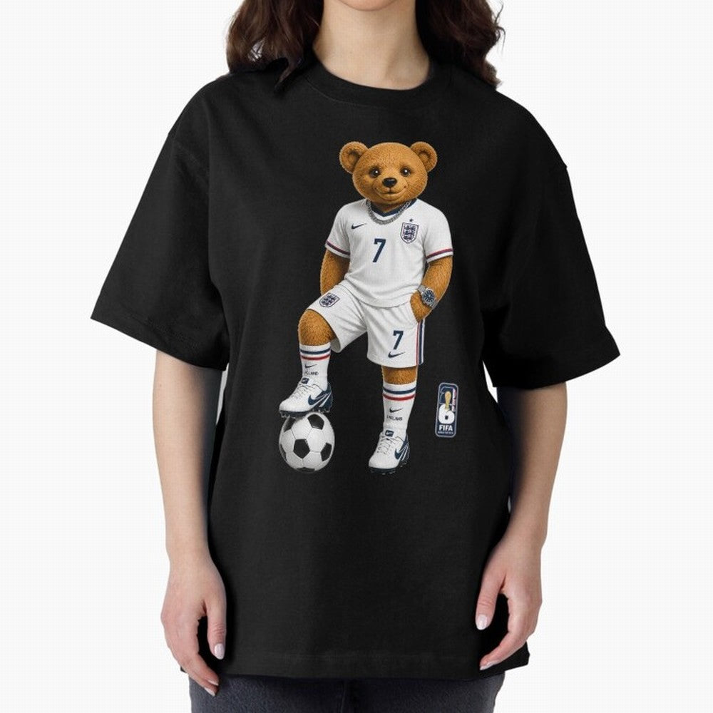 England Soccer Bear World Cup Teddy Bear Oversized T-Shirt Fuel the Hype around the FIFA World Cup 2026 Group Stage Journey through Cristiano Ronaldo Highlights, Spain Pride, Retro Football Energy, Iconic Rivalries, Trophy Chase Drama and Stadium