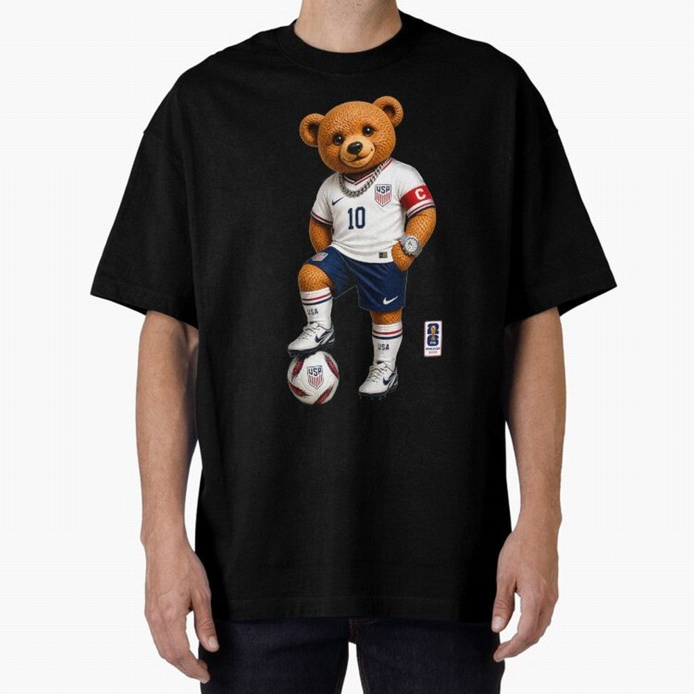 USA Soccer Bear World Cup 2026 Teddy Bear Oversized T-Shirt Feel the Trophy Chase of Match Day Hype around FIFA World Cup 2026, Neymar, Haaland and Cristiano Ronaldo, Brazil, Goal Celebration Energy, Supporter Heritage, Football Icons and Worldwide