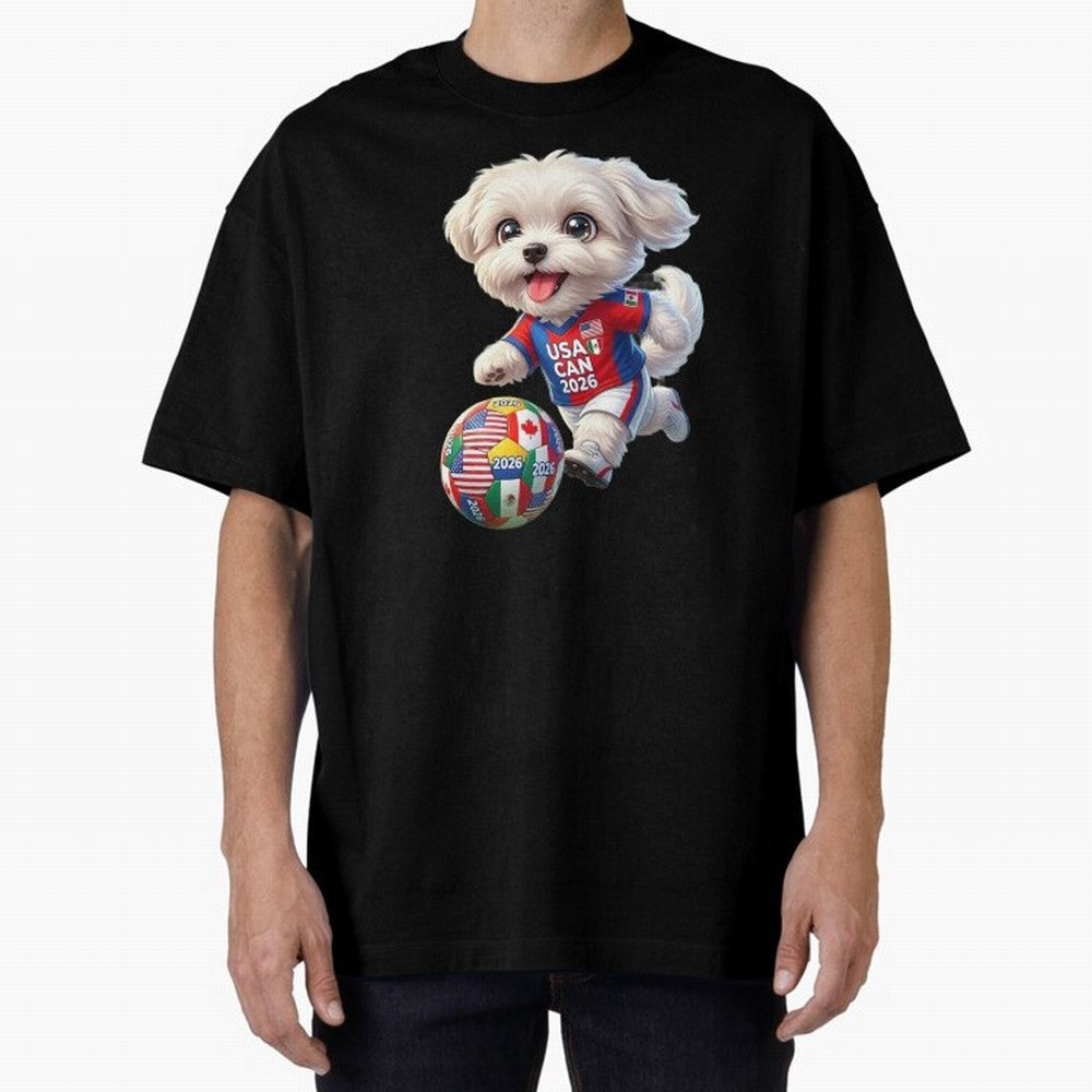 Cute Maltese Soccer Star - FIFA 2026 World Cup Edition Oversized T-Shirt Celebrate Fan Favorites in FIFA World Cup 2026 USA Canada Mexico for Fans of Cristiano Ronaldo, Haaland and CR7 and England, Bringing Champion Mindset, Group Stage Buzz,