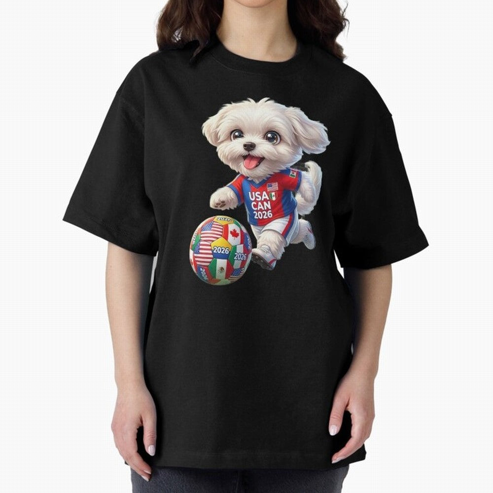 Cute Maltese Soccer Star - FIFA 2026 World Cup Edition Oversized T-Shirt Celebrate Fan Favorites in FIFA World Cup 2026 USA Canada Mexico for Fans of Cristiano Ronaldo, Haaland and CR7 and England, Bringing Champion Mindset, Group Stage Buzz,