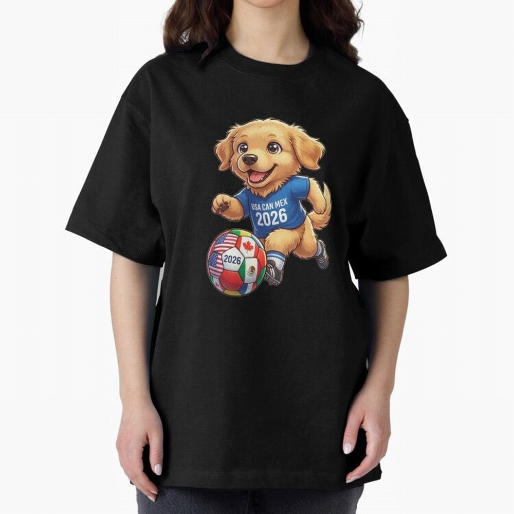 Golden Retriever Soccer Champ - World Cup 2026 Spirit Oversized T-Shirt Feel the Heartbeat of FIFA World Cup 2026 USA Canada Mexico Capturing Messi, Neymar and Mbappe, France Energy, Stadium Memories, Football Loyalty, International Chants and