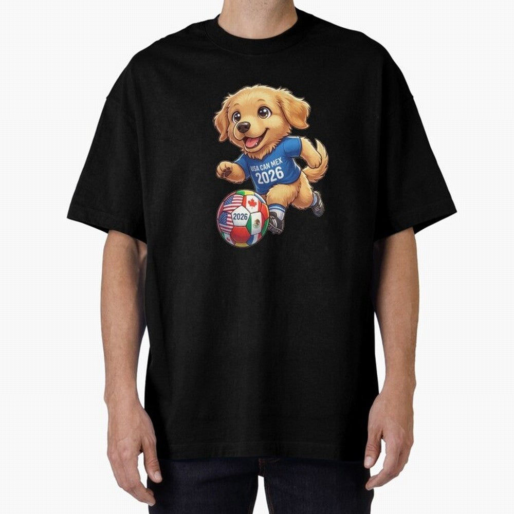 Golden Retriever Soccer Champ - World Cup 2026 Spirit Oversized T-Shirt Feel the Heartbeat of FIFA World Cup 2026 USA Canada Mexico Capturing Messi, Neymar and Mbappe, France Energy, Stadium Memories, Football Loyalty, International Chants and