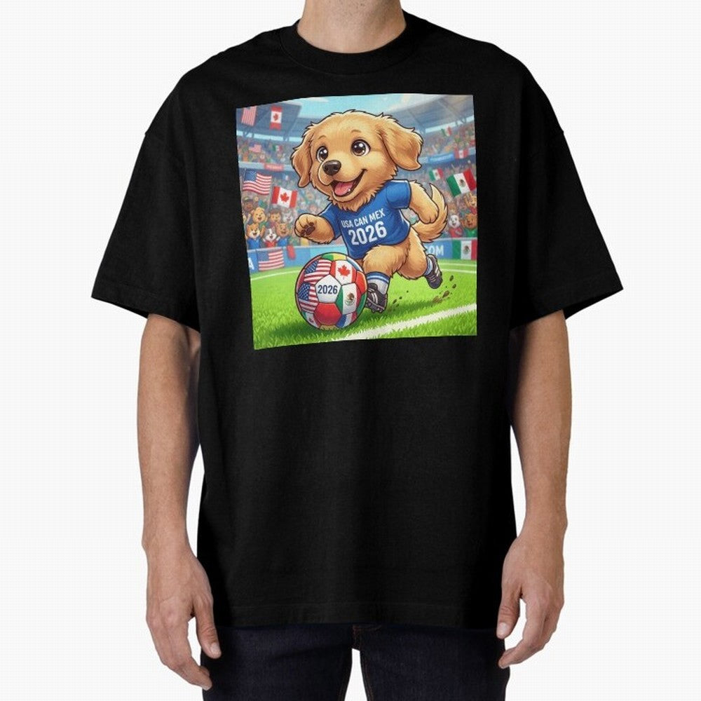 Golden Retriever Soccer Champ - World Cup 2026 Spirit Oversized T-Shirt Make Every Kick Count in Match Day Hype around FIFA World Cup 2026 Group Stage, Neymar, Haaland and Cristiano Ronaldo, Argentina, France and Brazil, Tournament Hype, Historic