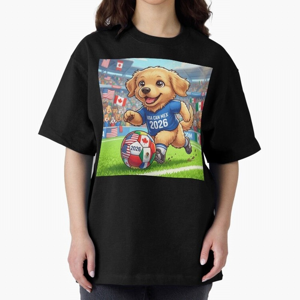 Golden Retriever Soccer Champ - World Cup 2026 Spirit Oversized T-Shirt Make Every Kick Count in Match Day Hype around FIFA World Cup 2026 Group Stage, Neymar, Haaland and Cristiano Ronaldo, Argentina, France and Brazil, Tournament Hype, Historic