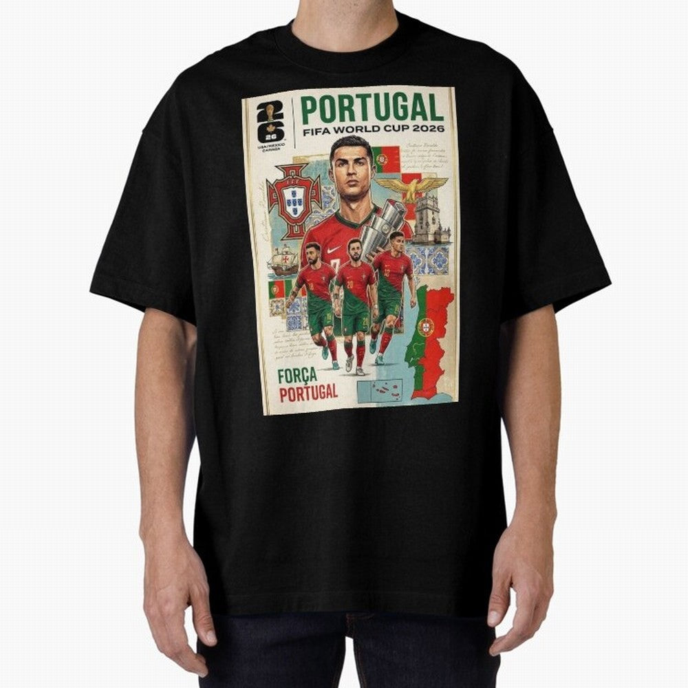 Portugal 2026 ¨C In Search of Glory Oversized T-Shirt Support the FIFA World Cup 2026 Journey through Haaland and Mbappe Highlights, France and Portugal Pride, Supporter Pride, Iconic Celebrations, Legendary Names and Global Match Day Energy; Made