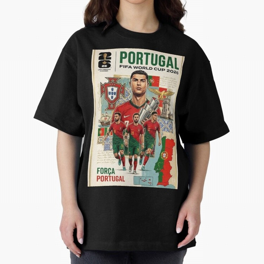 Portugal 2026 ¨C In Search of Glory Oversized T-Shirt Support the FIFA World Cup 2026 Journey through Haaland and Mbappe Highlights, France and Portugal Pride, Supporter Pride, Iconic Celebrations, Legendary Names and Global Match Day Energy; Made