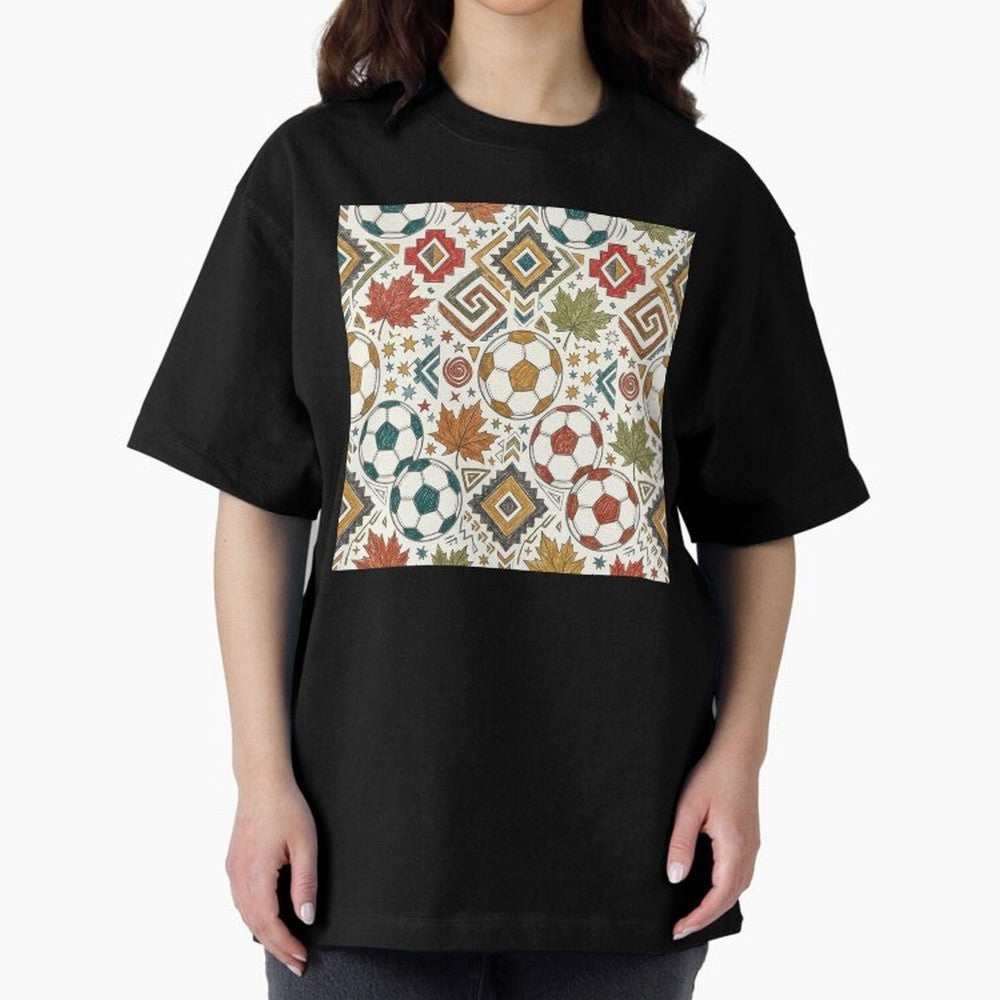 2026 World Cup Unity: Aztec & Maple Soccer Pattern Oversized T-Shirt Treasure Match Day Hype around FIFA World Cup 2026, Haaland, England, France and Netherlands, Match Day Excitement, Supporter Culture, Golden Goals and Global Football Passion;