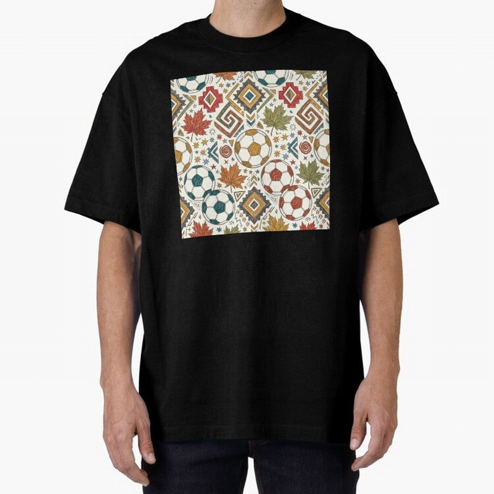 2026 World Cup Unity: Aztec & Maple Soccer Pattern Oversized T-Shirt Treasure Match Day Hype around FIFA World Cup 2026, Haaland, England, France and Netherlands, Match Day Excitement, Supporter Culture, Golden Goals and Global Football Passion;
