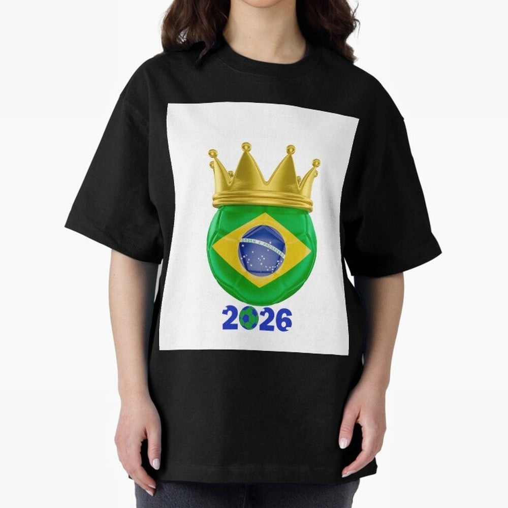Brazil Football Champion Crown 2026 Oversized T-Shirt Join FIFA World Cup 2026 USA Canada Mexico Spirit, Driven by Germany, Messi, Neymar and Mbappe, Soccer Culture, Superstar Moments, National Team Dreams and Competitive Fire; Perfect for