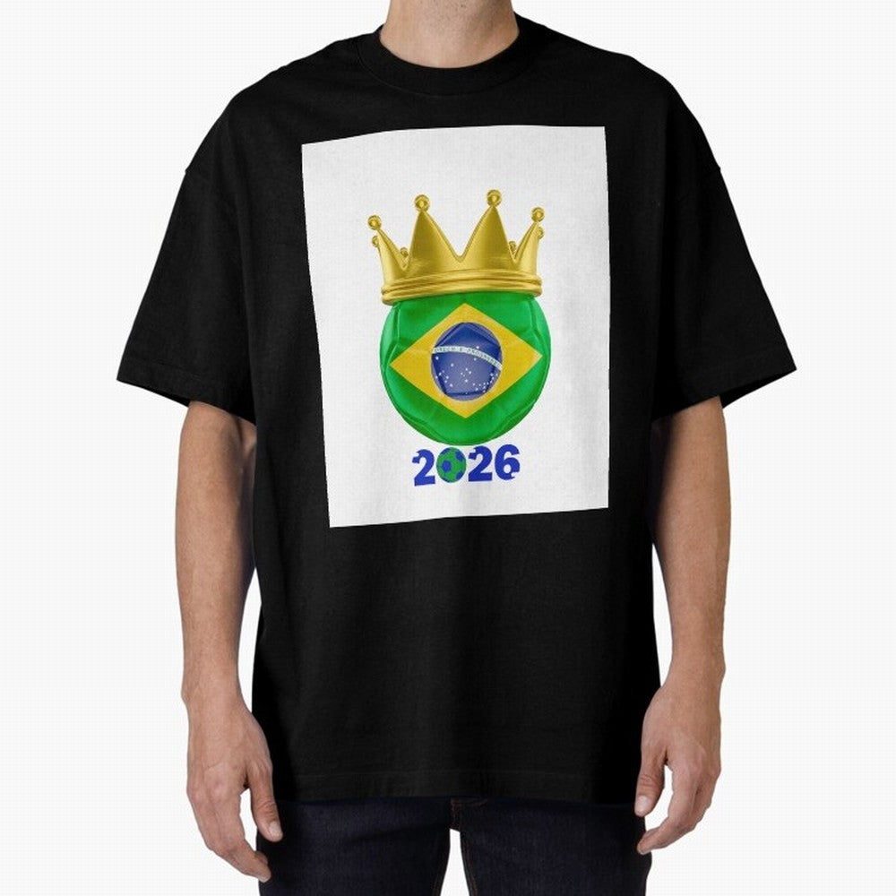 Brazil Football Champion Crown 2026 Oversized T-Shirt Join FIFA World Cup 2026 USA Canada Mexico Spirit, Driven by Germany, Messi, Neymar and Mbappe, Soccer Culture, Superstar Moments, National Team Dreams and Competitive Fire; Perfect for