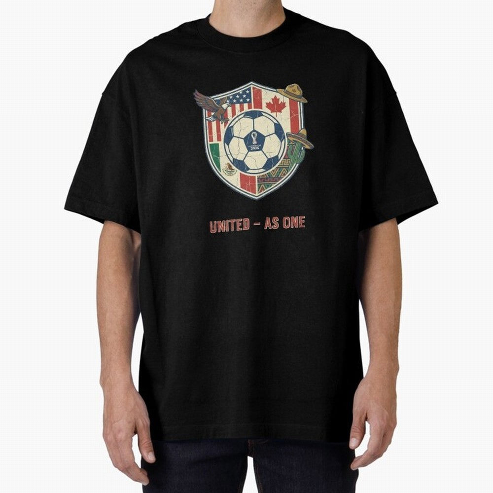 North America United Soccer 2026 Vintage Crest Oversized T-Shirt Bring Home FIFA World Cup 2026 for Fans of Messi, CR7 and Mbappe and France and Portugal, Bringing Worldwide Fan Energy, Dramatic Goals, Stadium Lights and Championship Celebrations;