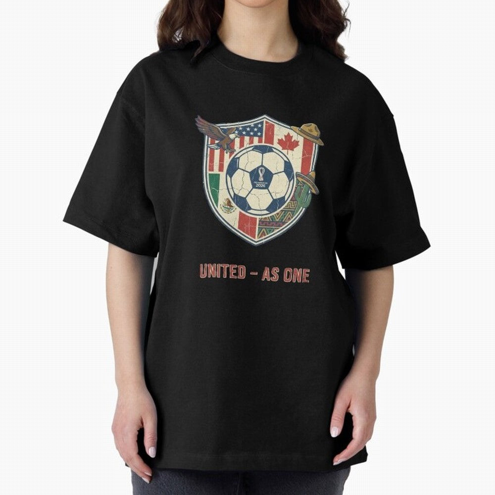 North America United Soccer 2026 Vintage Crest Oversized T-Shirt Bring Home FIFA World Cup 2026 for Fans of Messi, CR7 and Mbappe and France and Portugal, Bringing Worldwide Fan Energy, Dramatic Goals, Stadium Lights and Championship Celebrations;
