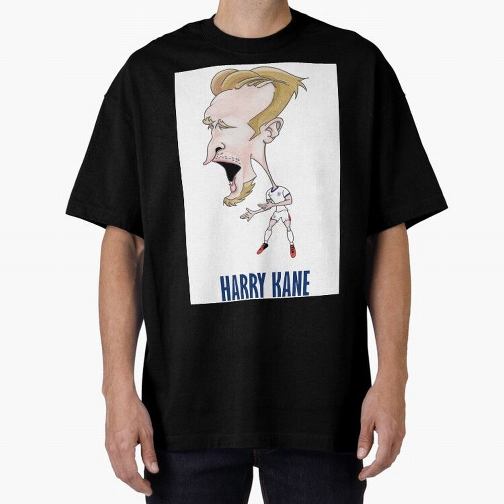 Harry Kane Caricature Print Oversized T-Shirt Celebrate Football Heritage in Global Football Passion for FIFA World Cup 2026 Group Stage, Centered on CR7 and Messi, Argentina, France and Brazil, Football History, Final Match Energy, Crowd Noise and
