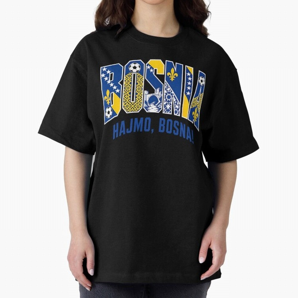 Bosnia Hajmo Bosna Football Soccer Fan Bosnian Supporter Flag Oversized T-Shirt Show Passion for the Stars of FIFA World Cup 2026 USA Canada Mexico for Fans of CR7 and Messi and England, Bringing Football Passion, Legendary Performances, Festival