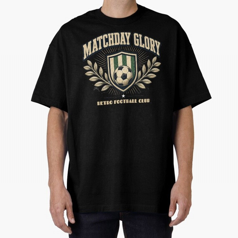 Matchday Glory Vintage Football Club Heritage Shield Emblem Oversized T-Shirt Honor Football Greatness during FIFA World Cup 2026 Made for Cristiano Ronaldo, Haaland and CR7, Spain Energy, Tournament Hype, Historic Matchups, Family Viewing Parties