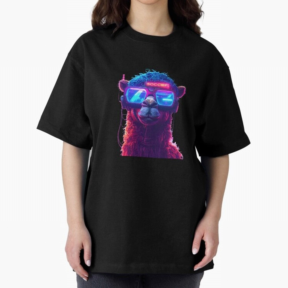 Cyberpunk Llama with Neon Soccer Vibes Oversized T-Shirt Represent Fans Who Live for the FIFA World Cup 2026 Group Stage Journey through Messi, Neymar and Mbappe Highlights, France Pride, Soccer Culture, Superstar Moments, National Team Dreams and