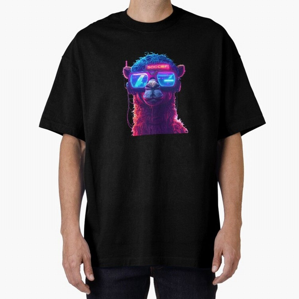 Cyberpunk Llama with Neon Soccer Vibes Oversized T-Shirt Represent Fans Who Live for the FIFA World Cup 2026 Group Stage Journey through Messi, Neymar and Mbappe Highlights, France Pride, Soccer Culture, Superstar Moments, National Team Dreams and