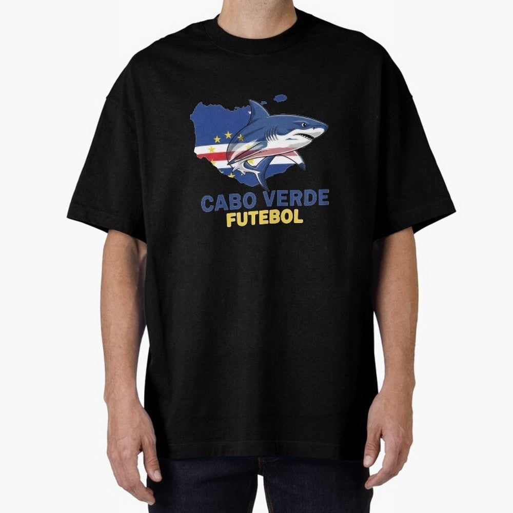 Cabo Verde Soccer Blue Shark Design Oversized T-Shirt Make Your Look Match Match Day Hype around FIFA World Cup 2026 USA Canada Mexico, CR7 and Messi, England and Germany, Stadium Chants, National Pride, Trophy Dreams and Unforgettable Football