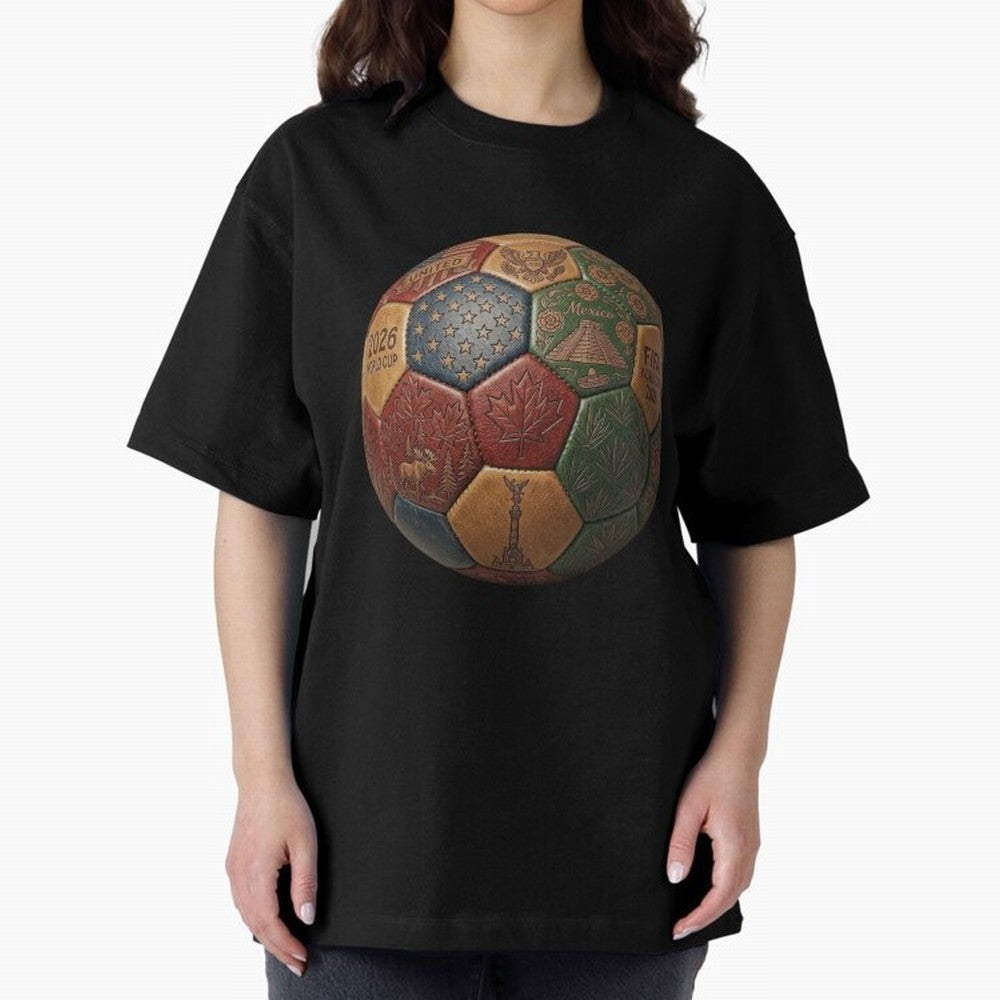 Artistic Ball for the 2026 World Cup ¨C USA, Mexico & Canada Football Design Oversized T-Shirt Mark FIFA World Cup 2026 Group Stage Featuring Cristiano Ronaldo, Haaland and CR7, Portugal Energy, Game Day Rituals, Football Legends, Country Pride and