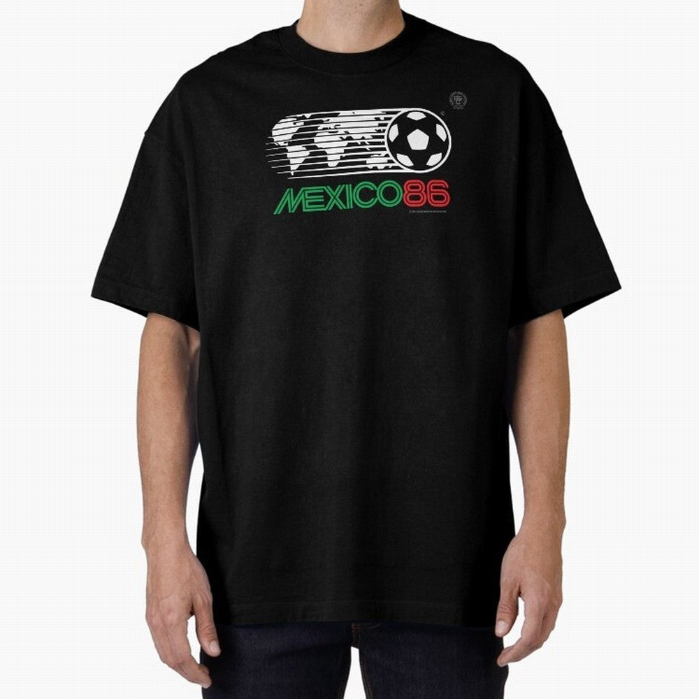 Mexico 86 Logo Tribute ¨C Retro Soccer World Cup Inspired Graphic | Vintage Mexican Football Art | Ruben Santiago Creative Oversized T-Shirt Bring International Match Energy to FIFA World Cup 2026 for Fans of Messi, CR7 and Mbappe and Spain,