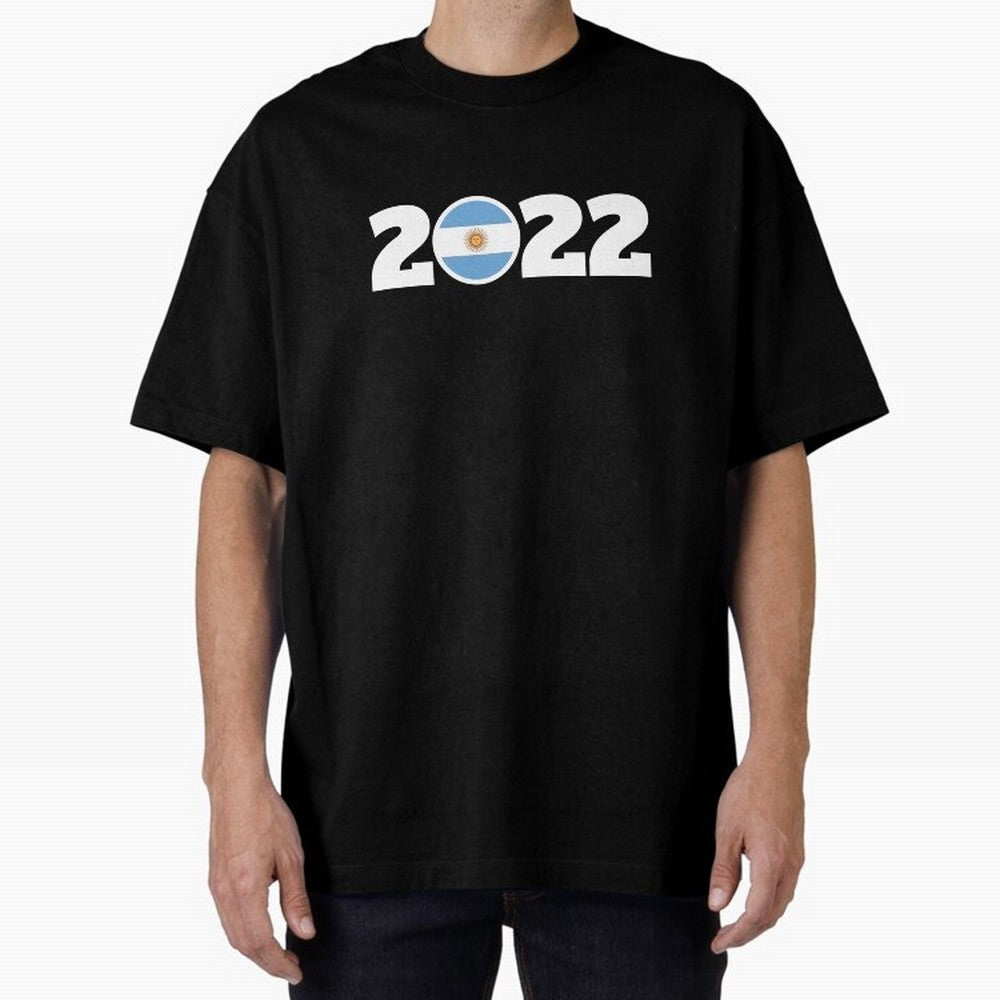 Argentina 2022 World Champions Three Stars Oversized T-Shirt Honor Football Greatness during FIFA World Cup 2026 for Fans of Messi and Cristiano Ronaldo and Spain and Netherlands, Bringing Global Supporter Spirit, Legendary Goals, National Colors