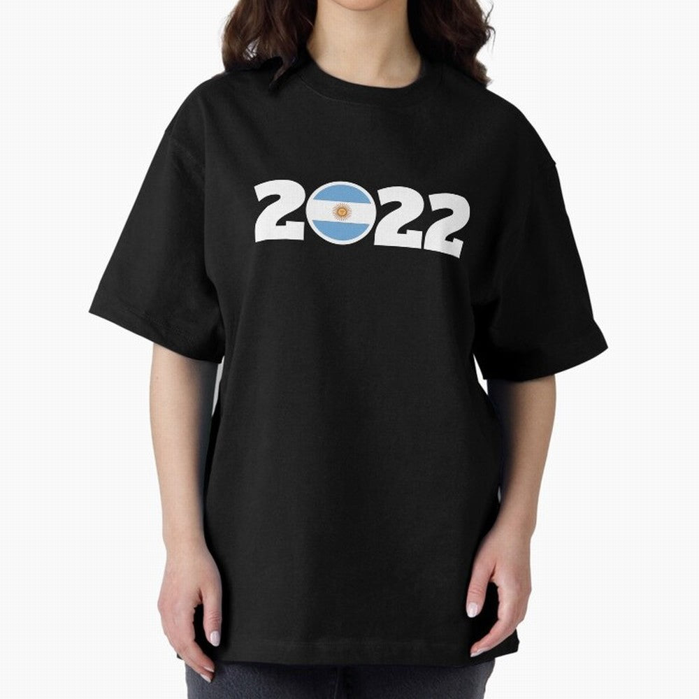 Argentina 2022 World Champions Three Stars Oversized T-Shirt Honor Football Greatness during FIFA World Cup 2026 for Fans of Messi and Cristiano Ronaldo and Spain and Netherlands, Bringing Global Supporter Spirit, Legendary Goals, National Colors