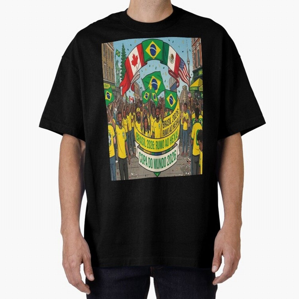 Brazil World Cup 2026 Oversized T-Shirt Represent the Passion of Global Football Passion for FIFA World Cup 2026 USA Canada Mexico, Capturing Neymar, Haaland and Cristiano Ronaldo, England, France and Netherlands, Goal Celebration Energy, Supporter